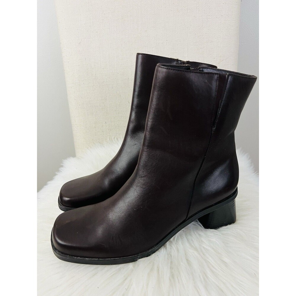 Vintage 90s Naturalizer Brown Leather Square Toe Ankle Boots Made in Brazil 9M